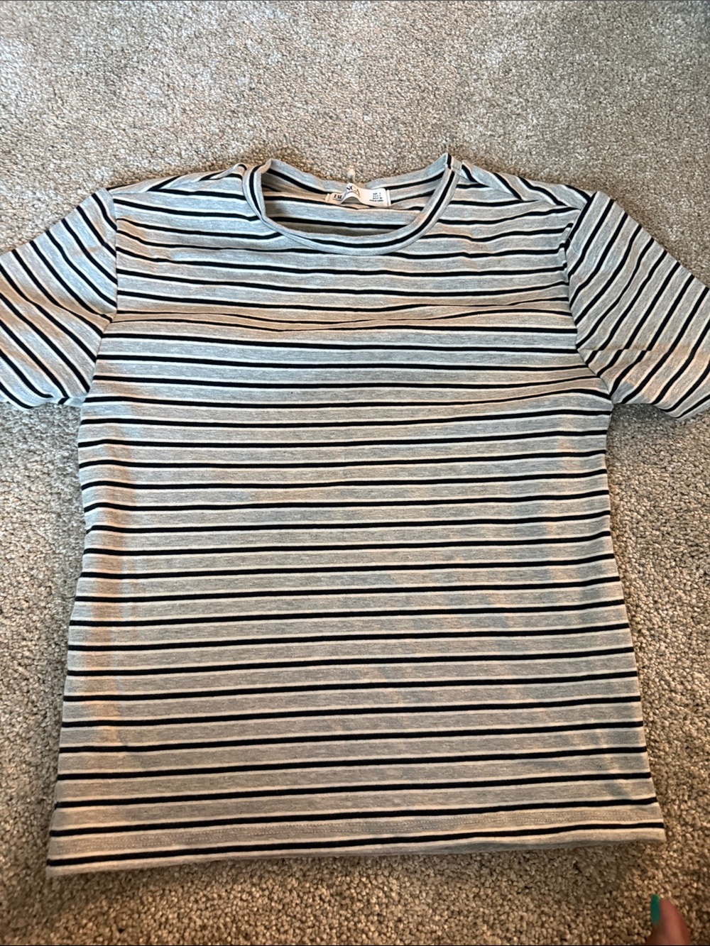 Gray and Black Striped Crewneck Tee
